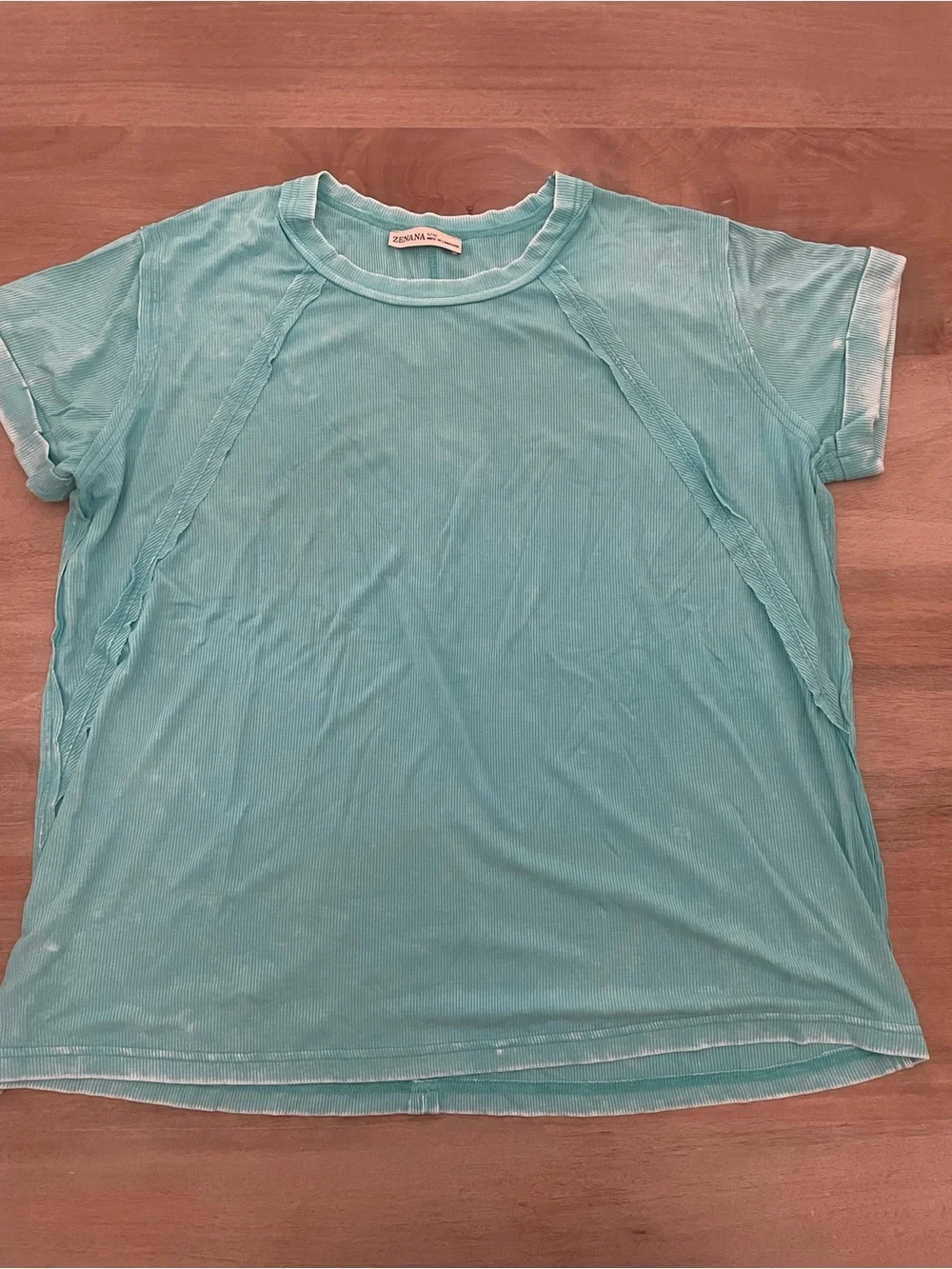 Zenana Outfitters Aqua Ribbed Short Sleeve Crewneck Tee